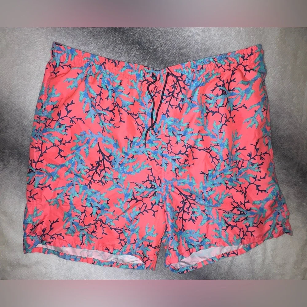 (B3) Old Navy Men's Printed Coral Blue‎ Wave Swim Trunks Shorts XXL